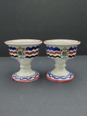 Caber Siena Italy Porcupine Egg Cups Istrice Porcupine Contrada Emblem Cups